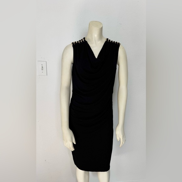 EUC Flattering Little Black Dress With Gold Shoulder Details Peter NyGard Sz 8 - Picture 7 of 10